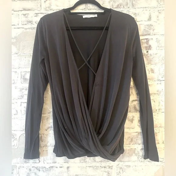 Lush | Long Sleeve Deep V Blouse in Gray - Picture 2 of 6